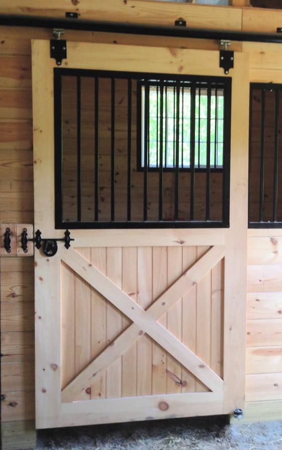 wooden stall door with powder-coated steel hardware